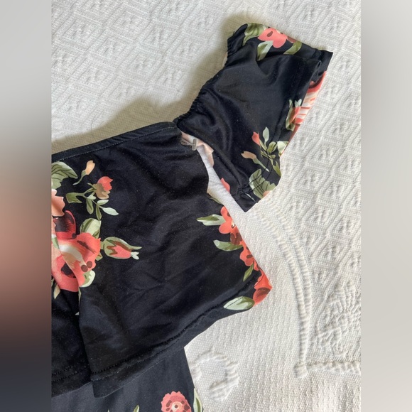 Vintage Off-the-Shoulder Sleeve Dress Black/Rose Floral Women’s Size Small - Picture 5 of 14